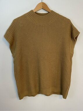Asvivid Brown Tan Short Cap Sleeve Cowl Neck Sweater Knit Womens Medium